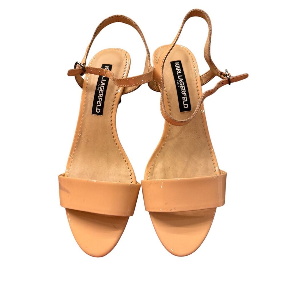 KARL LAGERFELD PARIS DEMAS Ankle Strap Heel Nude Patent US‎ 7 Sandals - Picture 11 of 11